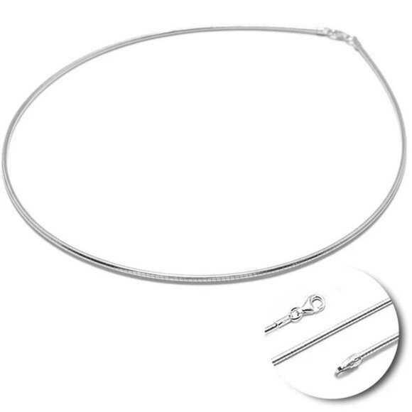 STERLING SILVER ROUND OMEGA CHAIN NECKLACE 2MM. AVAILABLE IN 3 LENGTHS. - Picture 2 of 2